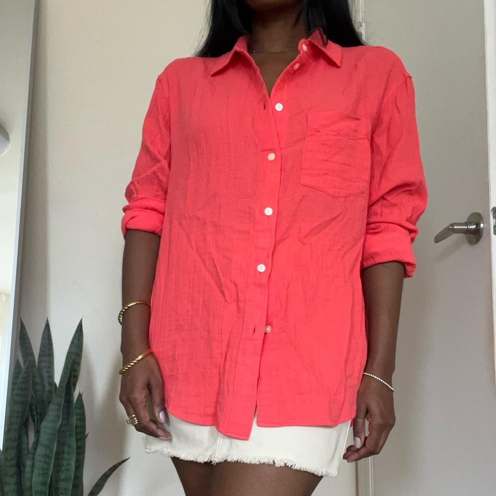 GAP Factory Orange Pink Oversized Button Down Shirt